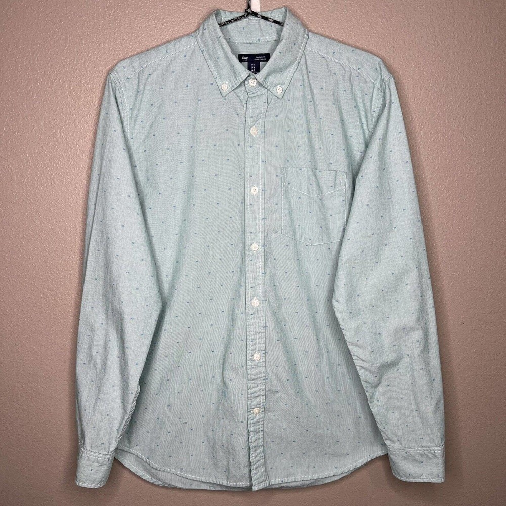 GAP Men's Standard Fit Green & Blue Striped Long Sleeve Button-Down Shirt Size S